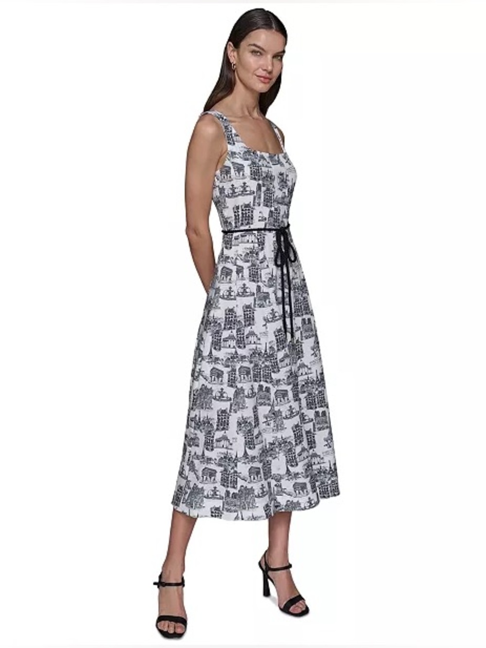 Karl Lagerfeld Paris square-neck fit-and-flare paris city architecture sz 8 nwt